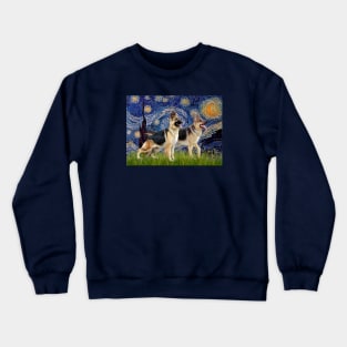 Starry Night Adapted to Include Two German Shepherds Crewneck Sweatshirt